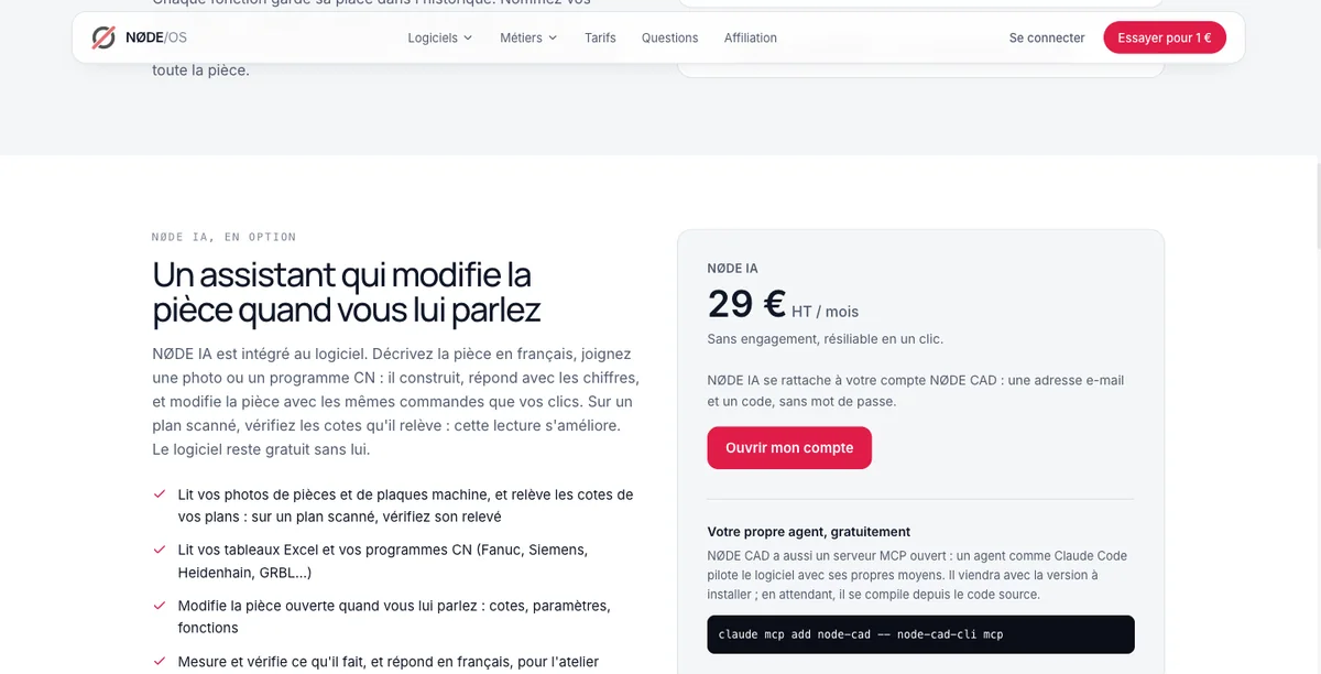 L'assistant NØDE IA lit les plans, les photos et les programmes CN, puis modifie la pièce.